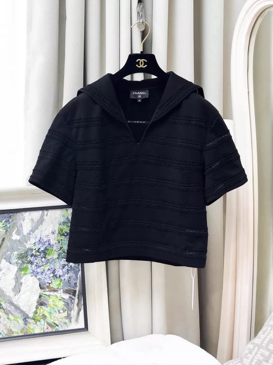 Chanel 24M black crochet print top