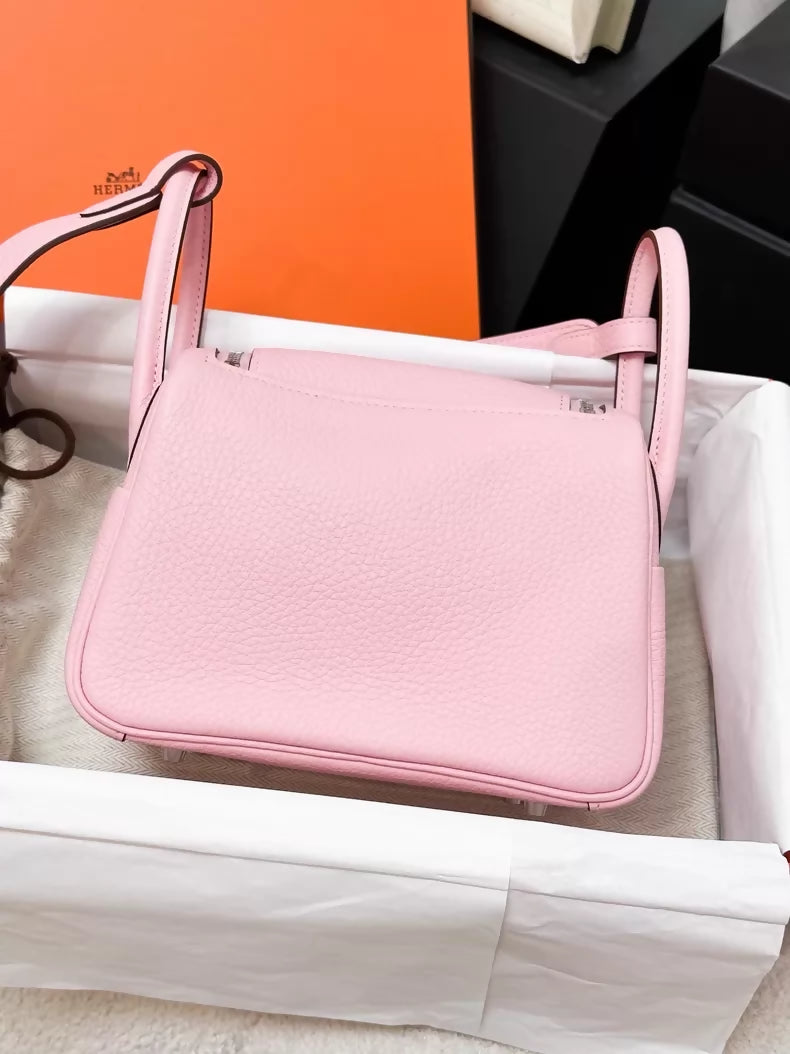 Hermes Mini Lindy II 3Q pink sakura TC leather palladium hardware