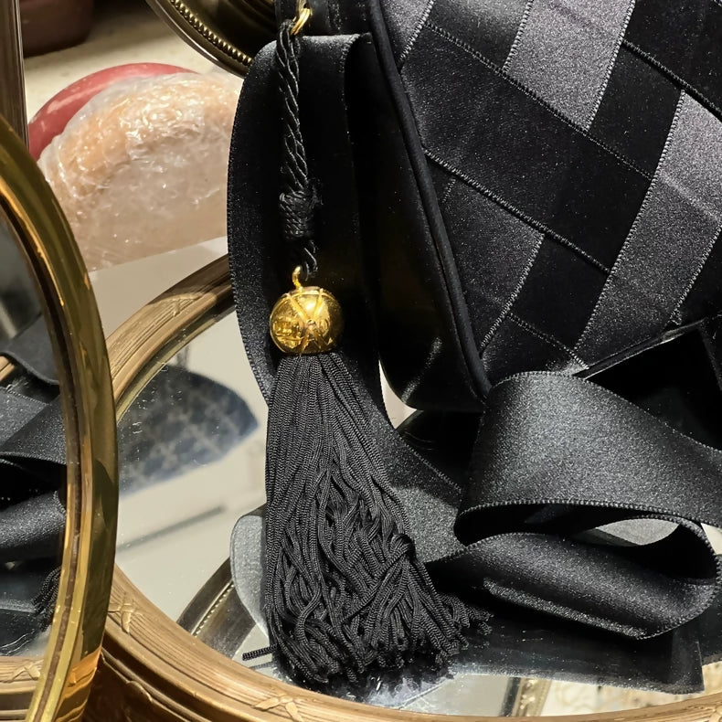 Chanel satin black woven crossbody bag