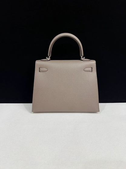 Hermes Kelly 25 Grid Etain Epsom Leather Palladium Hardware