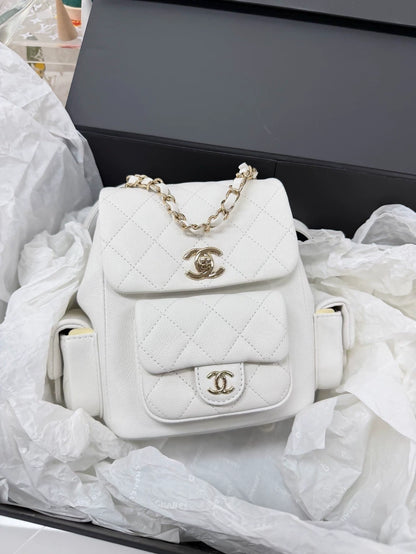 Chanel white leather backpack