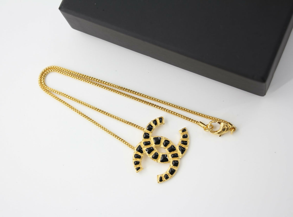 Chanel B19A Metal Black & Gold "Along the Nile" CC Necklace