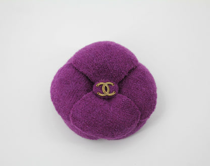 Chanel Vintage 81-85 Tweed Purple Large Camellia Brooch