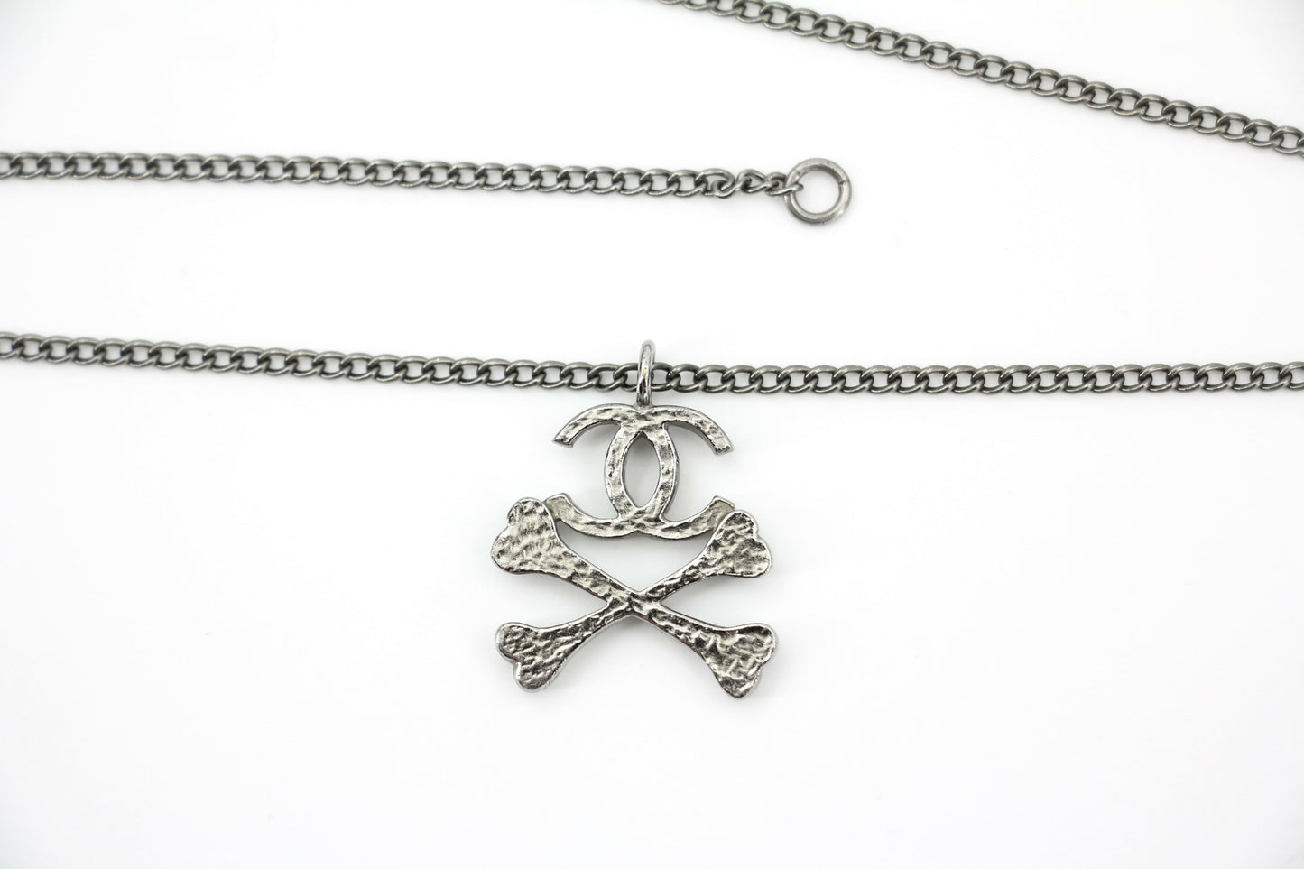 Chanel Vintage 03A Enamel Black Skull Grey CC Necklace