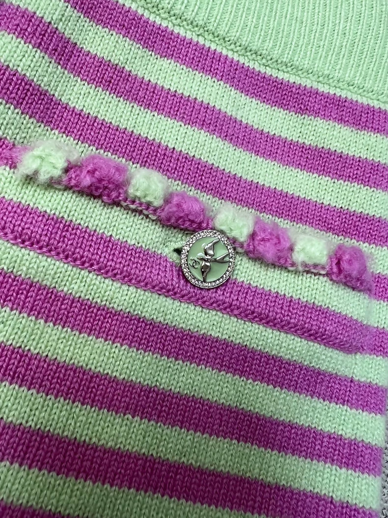 Chanel 25s pink and green striped knit shorts