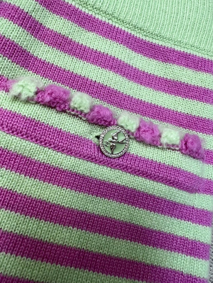 Chanel 25s pink and green striped knit shorts