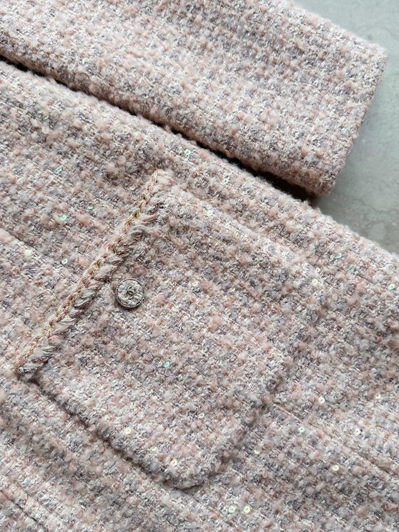 Chanel 24B Pink Tweed Four-Pocket Long Coat