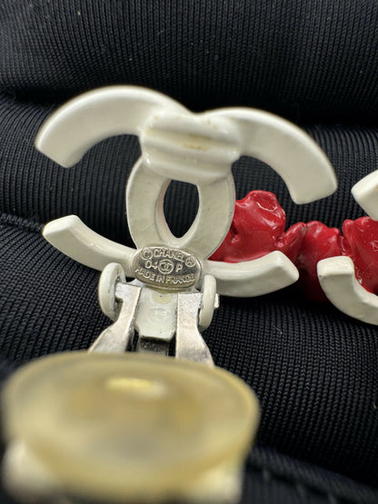 Chanel Vintage 04P Resin Red Flower Clip On Earrings