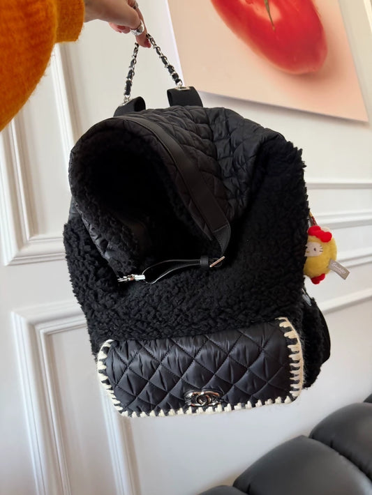 Chanel 2018 backpack in patchwork nylon and lambswool