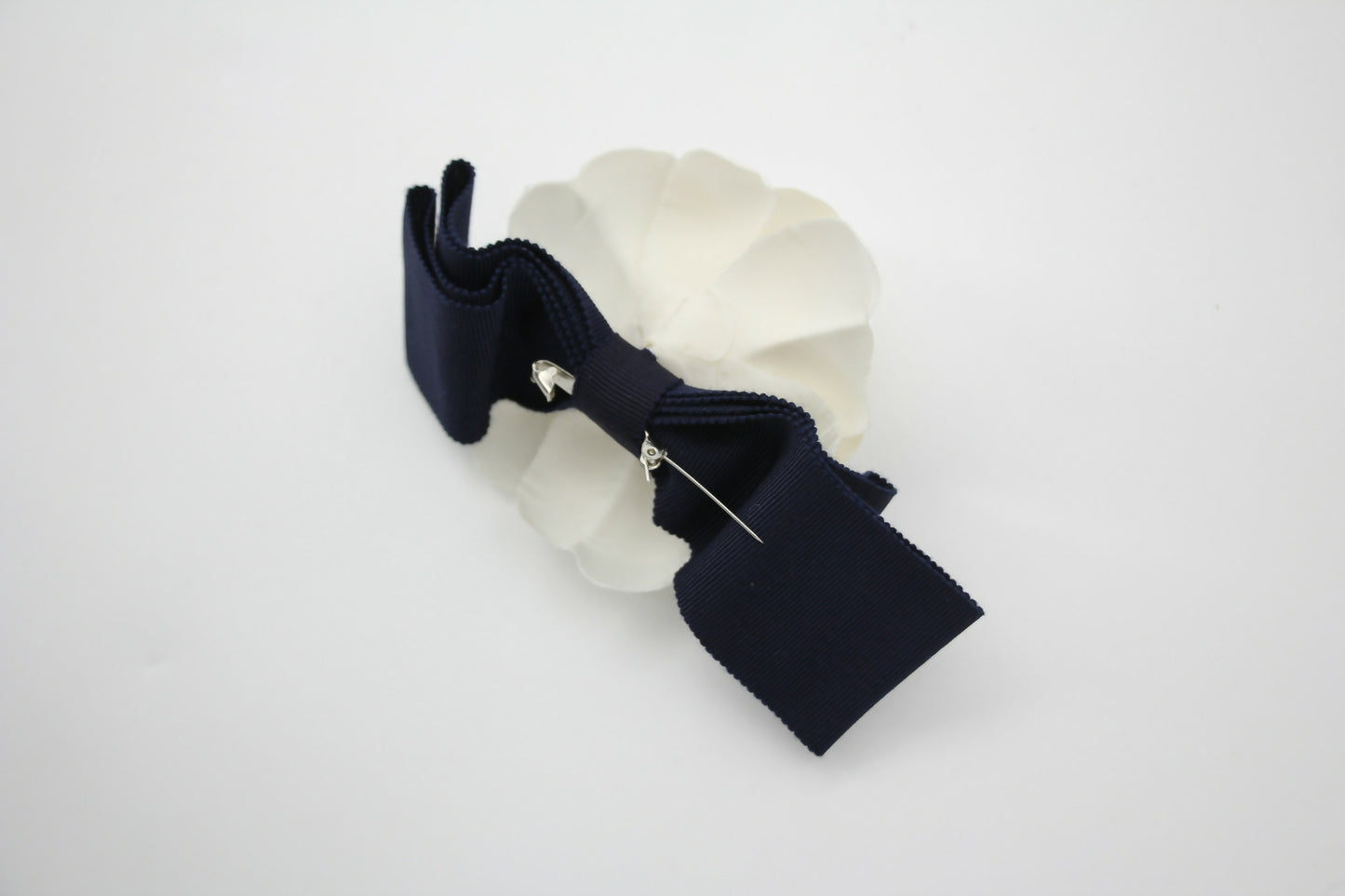 Chanel Vintage 81-85 Fabric Dark Blue Camellia Ribbon Brooch