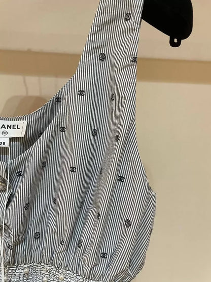 Chanel 24p pearl logo striped top vest