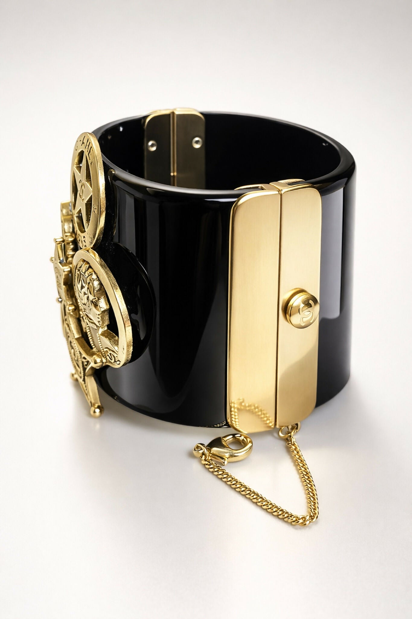 Rare Chanel 14A Paris Dallas Black Gold Wide Statement Cuff Bracelet