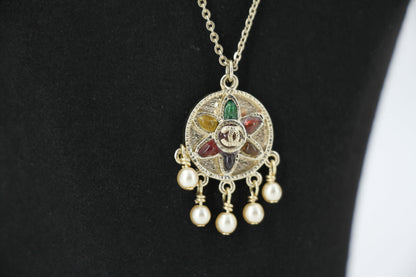Chanel Vintage 07P Gripoix Red, Green and Yellow Gemstone Pendant Necklace