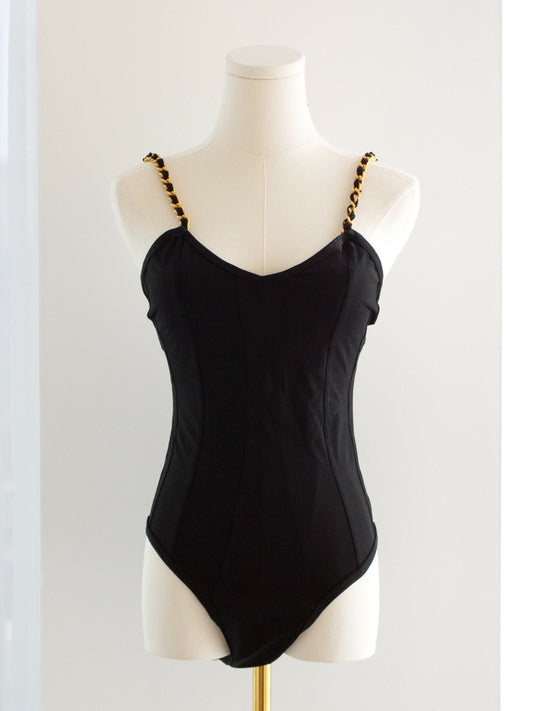 chanel vintage 1994 black gold chain corset swimsuit