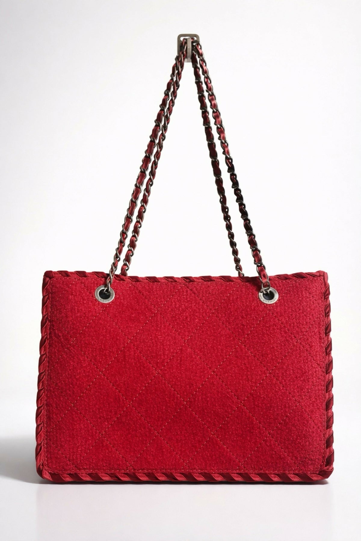 Chanel 13A Edinburgh Raspberry Red Medium Wool Quilted Shopping Tote Bag