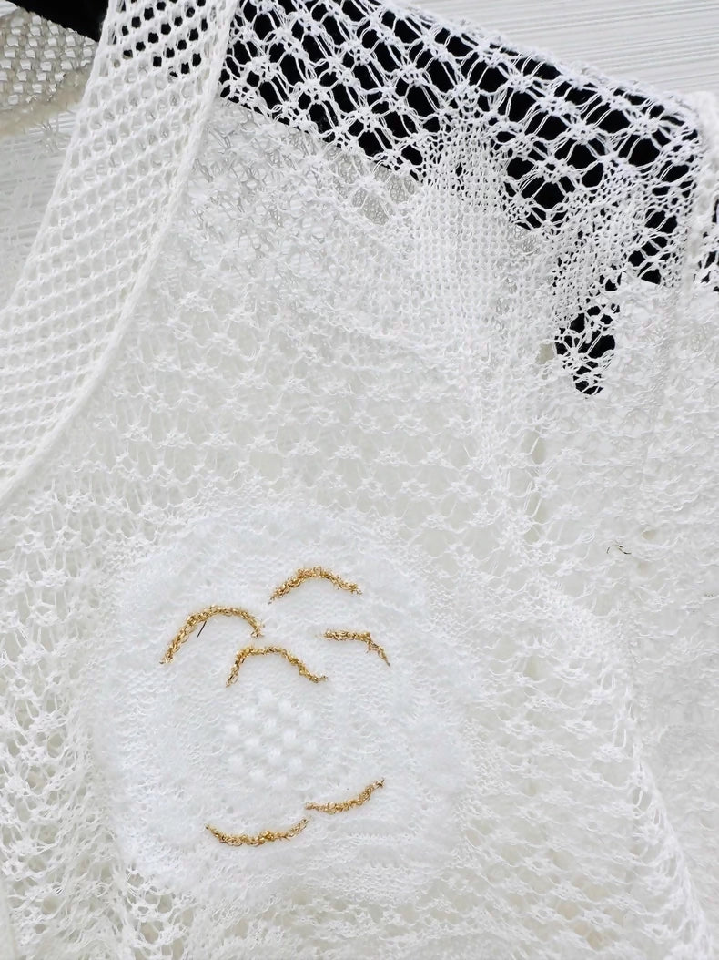 Chanel 26C White Lace Camellia Cardigan