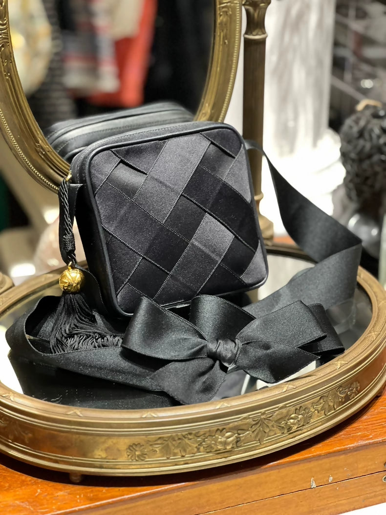 Chanel satin black woven crossbody bag