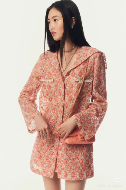 Chanel 25P Orange Camellia Lace All-over CC Cardigan