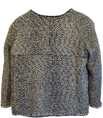 Chanel 11A Black White Tweed Braided Trim Zip Up Jacket FR 50