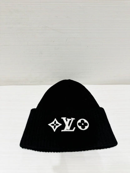 LV black logo embroidered wool beanie, unisex, 100% wool,