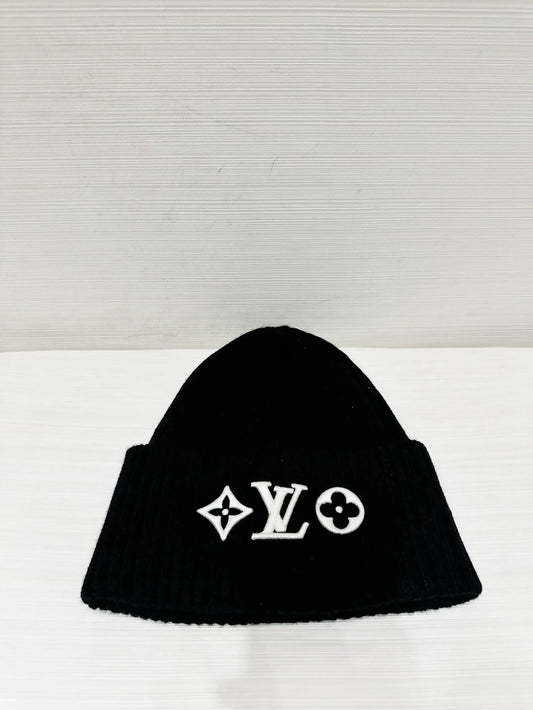 LV black logo embroidered wool beanie, unisex, 100% wool,