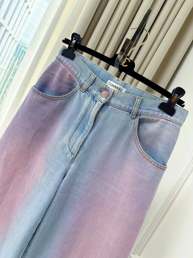 Chanel 24C wide leg jeans in blush pink gradient