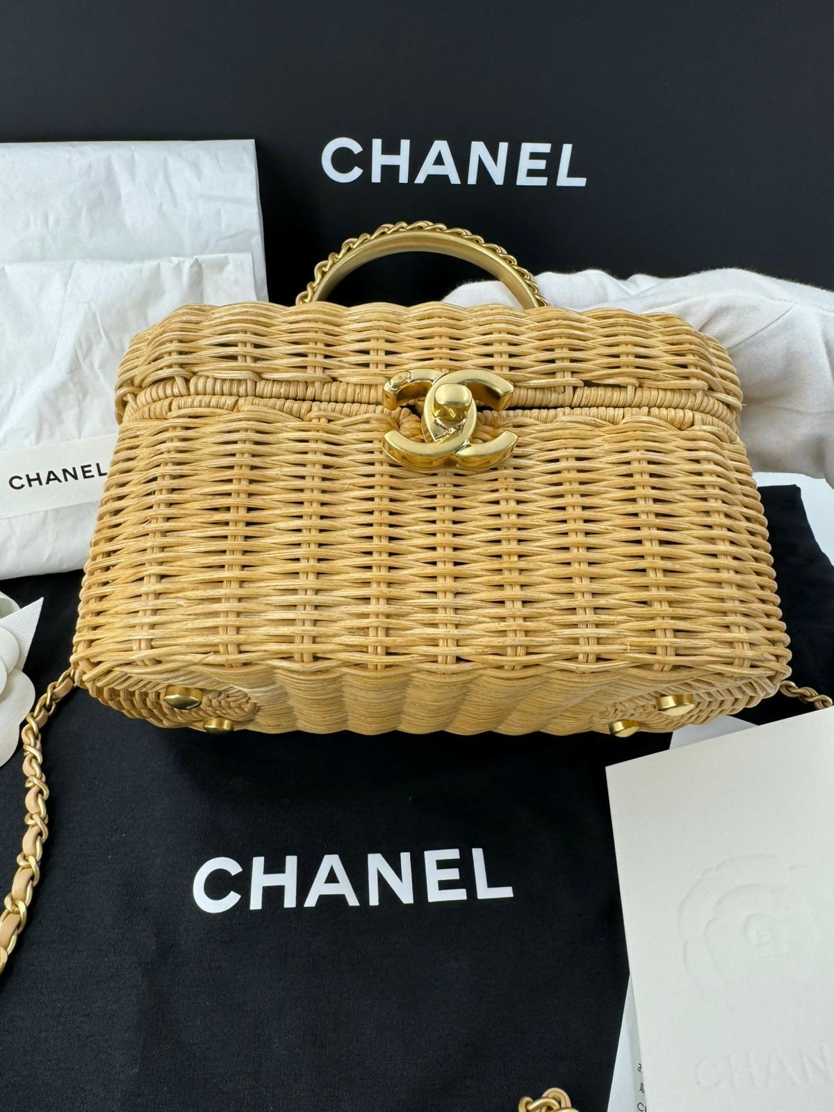 Chanel Cruise 2025/26 Braided Rattan & Gold-Tone Metal Beige Vanity Case