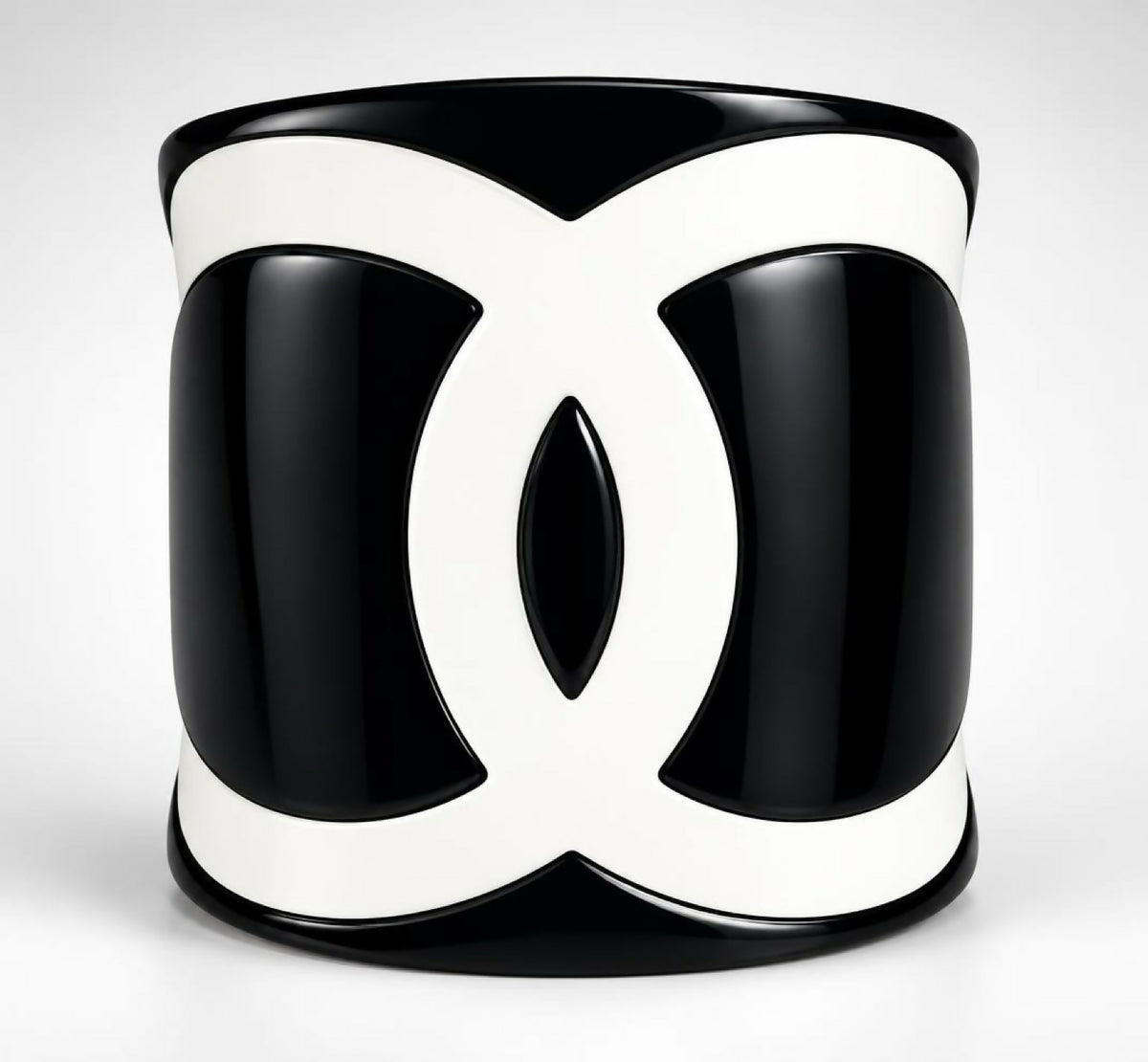Chanel 2004 CC Wide Black White Resin Statement Bracelet Cuff