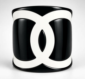 Chanel 2004 CC Wide Black White Resin Statement Bracelet Cuff