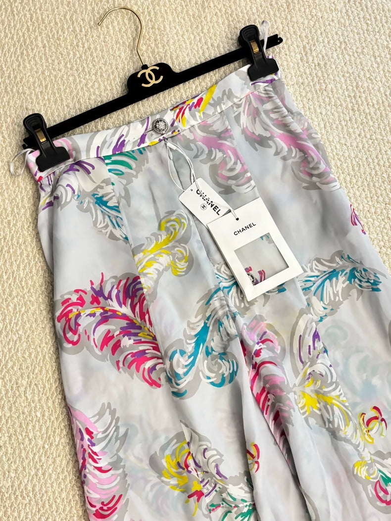 Chanel 25S Colorful feather silk wide leg pants