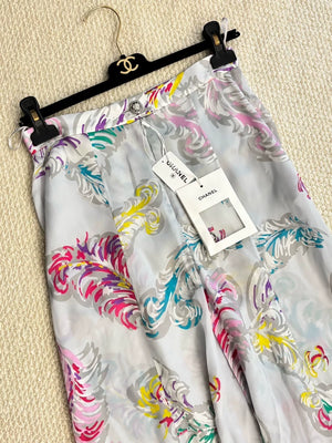 Chanel 25S Colorful feather silk wide leg pants