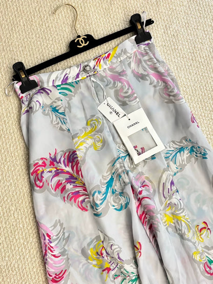 Chanel 25S Colorful feather silk wide leg pants