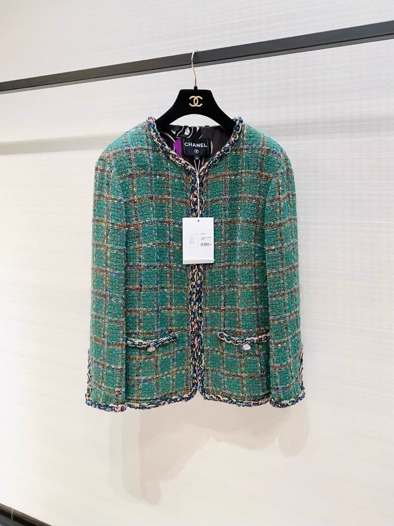Chanel 23A tweed green jacket