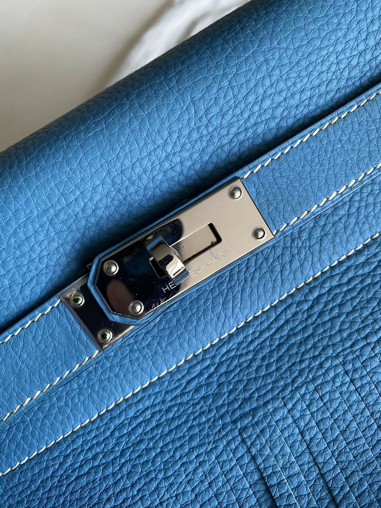 Hermes Vintage Kelly shoulder fringe in denim blue