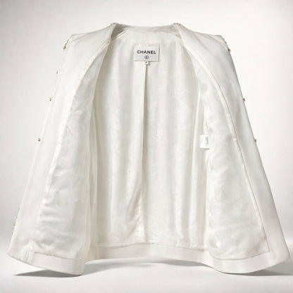 Chanel 22S Runway Sequin CC Logo Black and White Jacket FR 40
