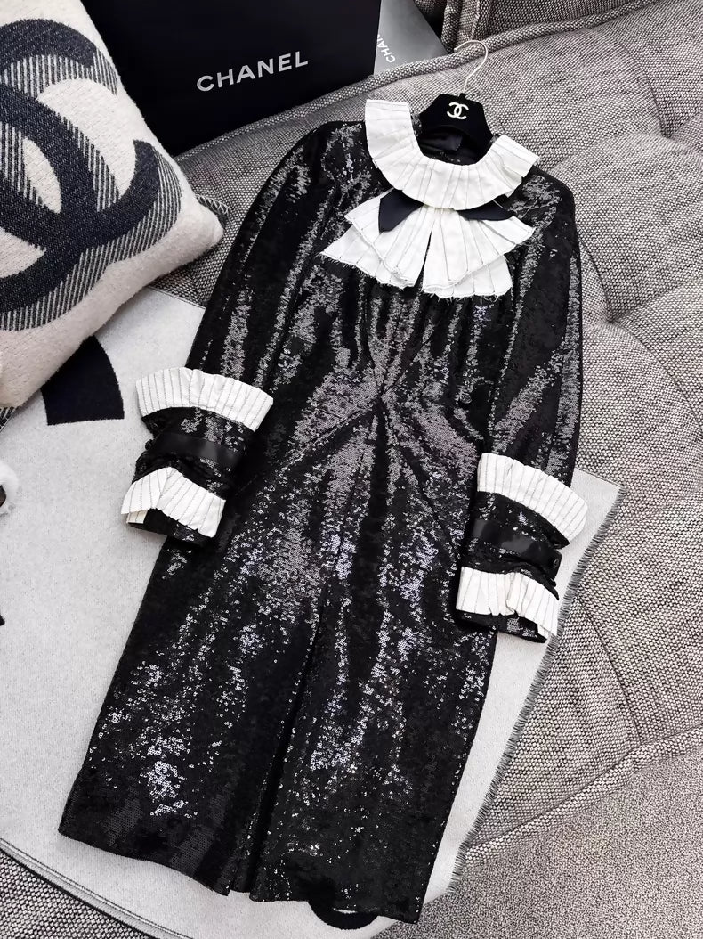 Chanel 2009 black sequined long-sleeved dress
