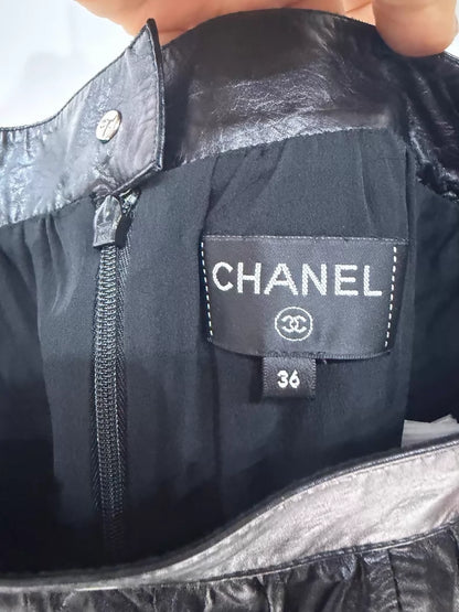 Chanel 23S Black Polka Dot Leather Skirt