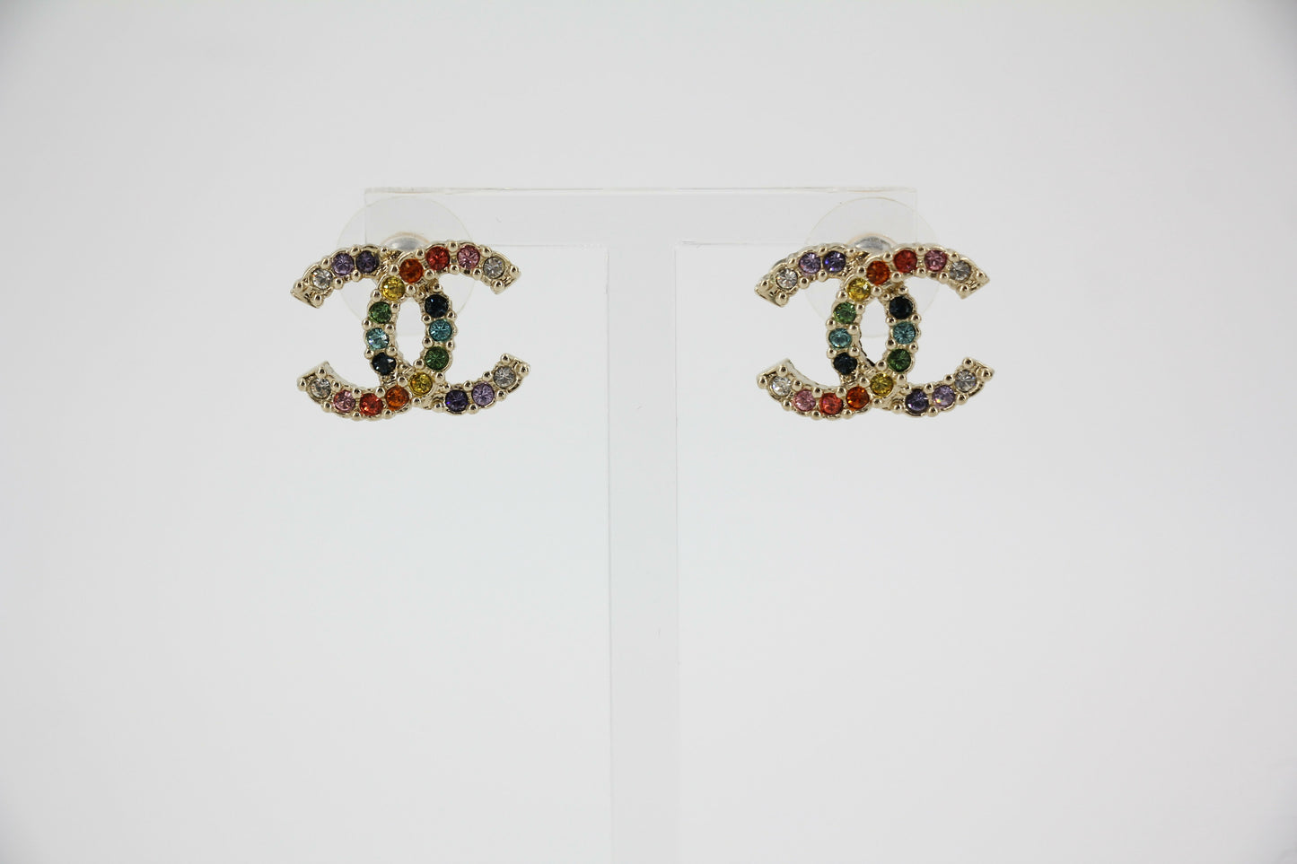 Chanel A19S Rhinestone Multicoloured CC Logo Stud Earrings