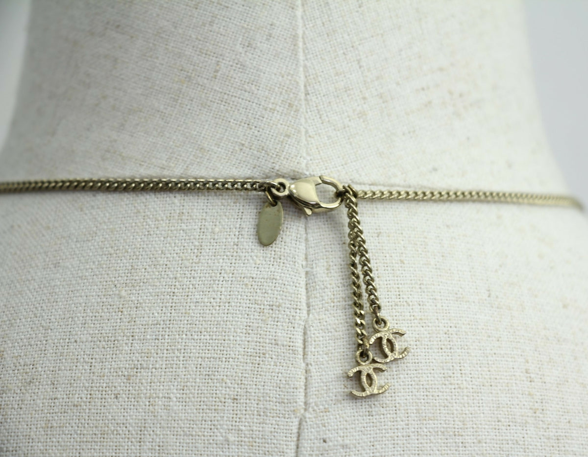 Chanel Vintage A11 Metal Enamel Yellow Glitter Leaf Motif Adjustable Necklace
