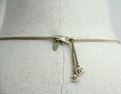 Chanel Vintage A11 Metal Enamel Yellow Glitter Leaf Motif Adjustable Necklace