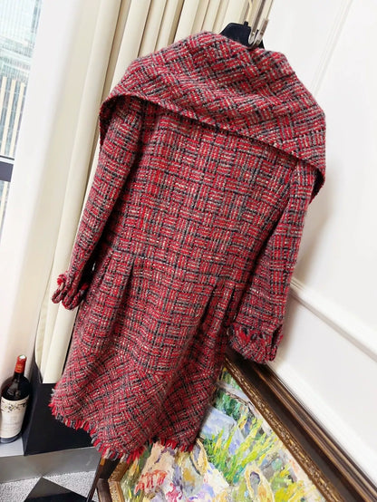 Chanel red tweed coat