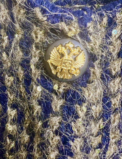 CHANEL 09A MOSCOW TWEED NAVY GOLD JACKET IMPERIAL Eagle CC Buttons