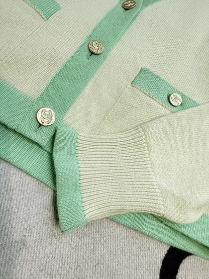 Chanel 23S Mint Green Cashmere Knit Cardigan