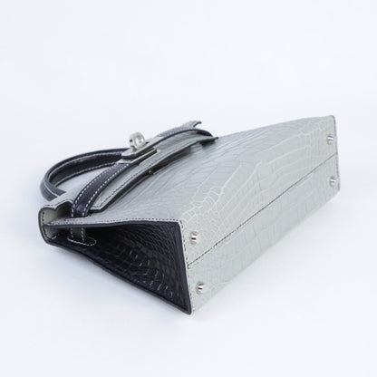Hermes Mini Kelly 20 Noir Gris Perle Matte Alligator Palladium hardware