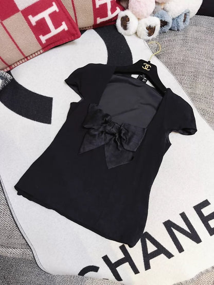 Chanel 23s black bow-tie top