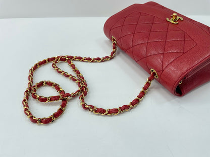 Chanel Vintage 91-94 Caviar Leather Red Diana Flap Bag