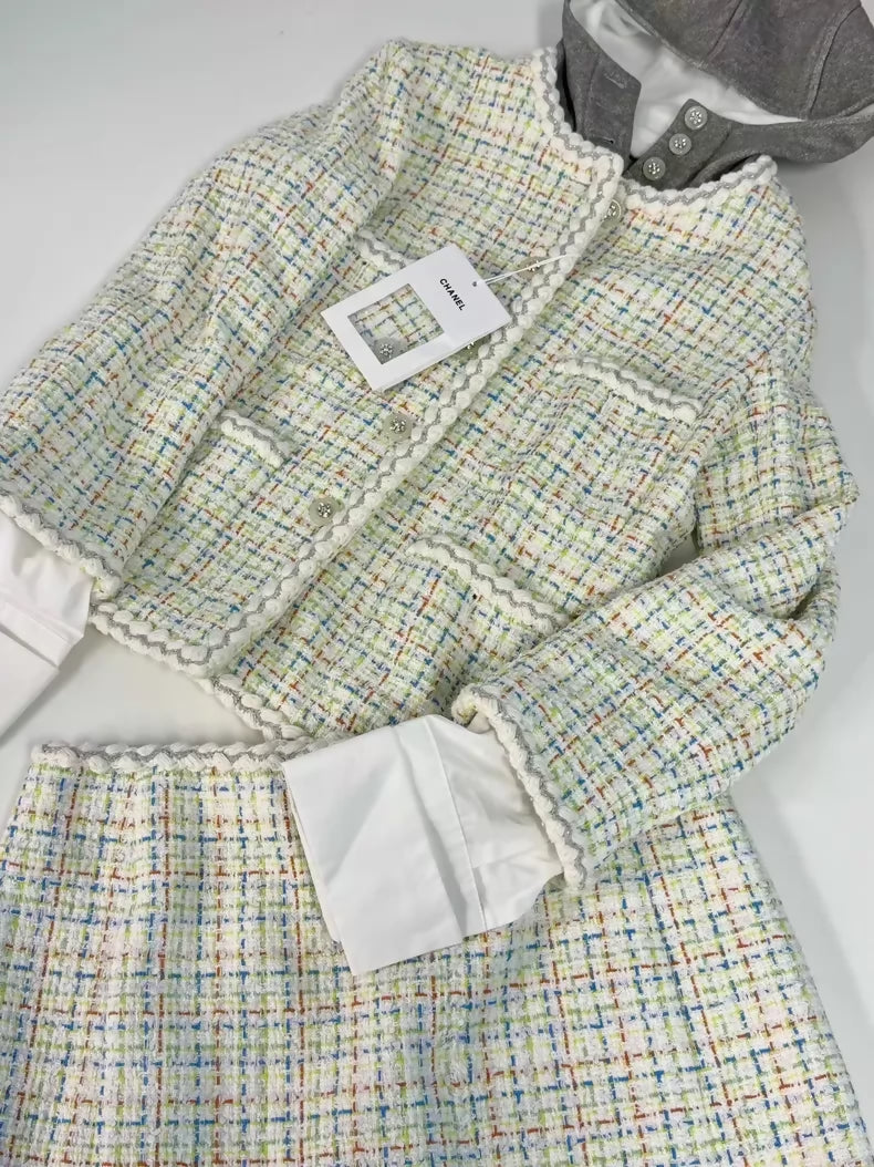 Chanel 25C light Mint tweed hooded Jacket