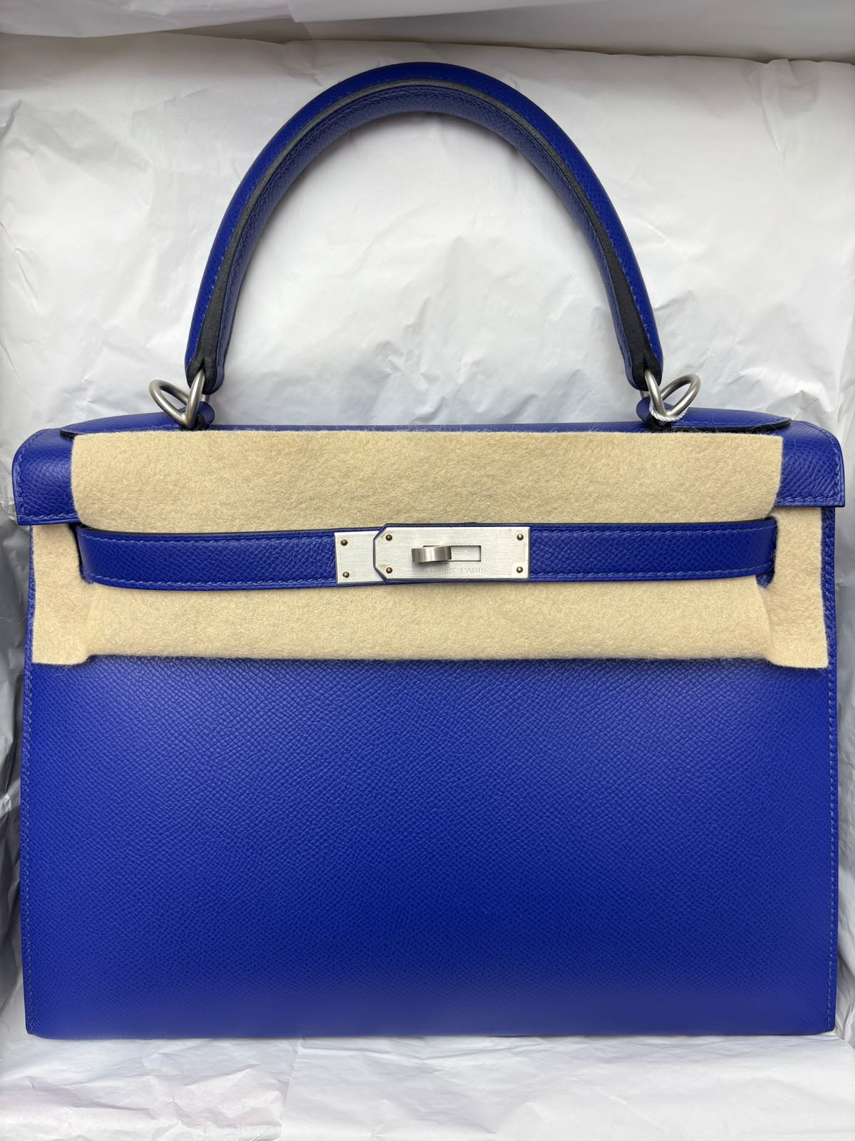 Hermes kelly 28 Bleu Electrique Epsom brushed palladium hardware
