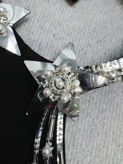 Chanel 24C Star Diamond Sequin Embroidery Black Top