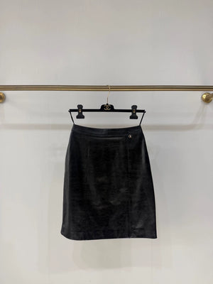 Chanel 24A black Leather Midi Skirt